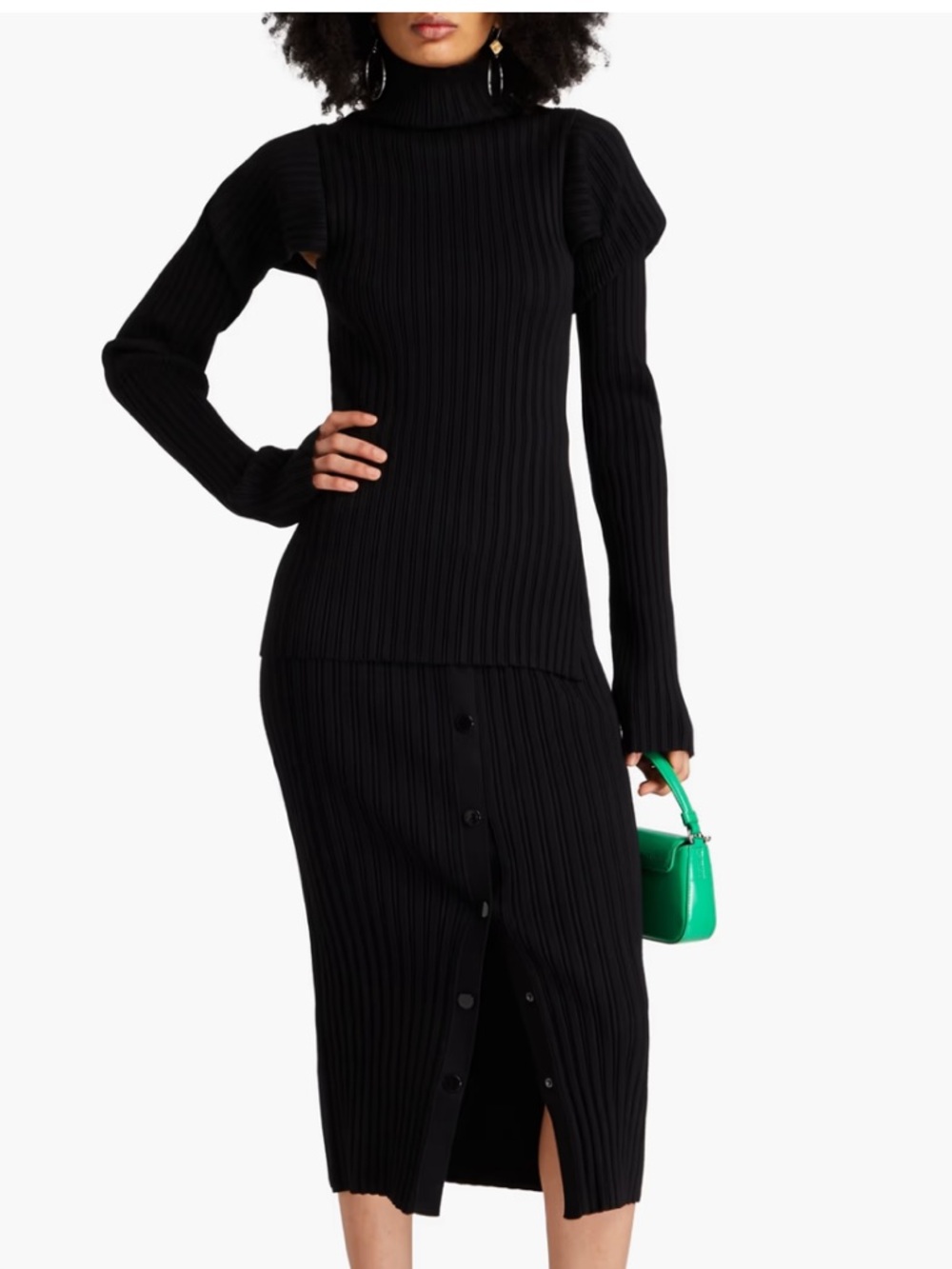 Philosophy di Lorenzo Serafini Black Ribbed Cutout Turtleneck Sweater IT 38 S Ne